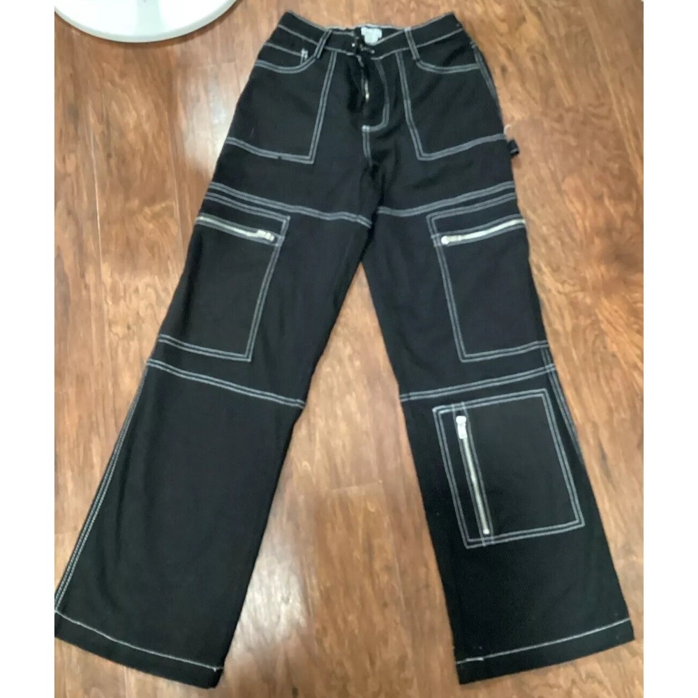 New Rue21 Black Straight Leg Cargo Jeans Size M Women Expandable Waist